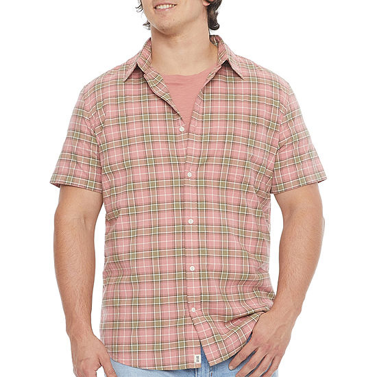 Mutual Weave Big and Tall Mens Regular Fit Short Sleeve Checked Button-Down Shirt