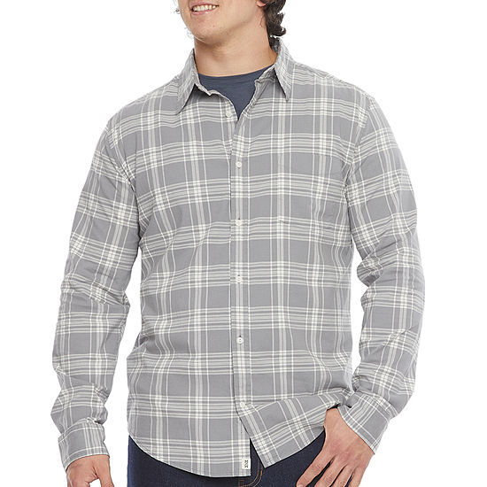 Mutual Weave Big and Tall Mens Regular Fit Long Sleeve Plaid Button-Down Shirt