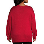 Liz Claiborne Plus Womens V Neck Long Sleeve Pullover Sweater