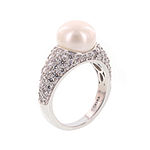 DiamonArt® Cultured Freshwater Pearl and Cubic Zirconia Sterling Silver Ring