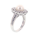 DiamonArt® Cubic Zirconia and Cultured Freshwater Pearl Sterling Silver Ring