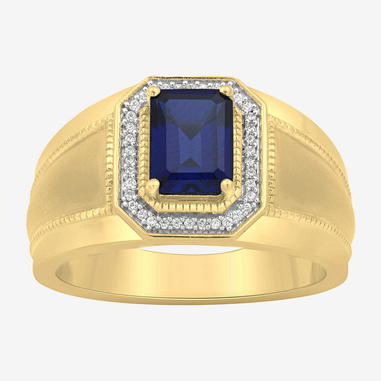 Mens 1/10 CT. T.W. Genuine Blue Sapphire 14K Gold Over Silver Fashion Ring