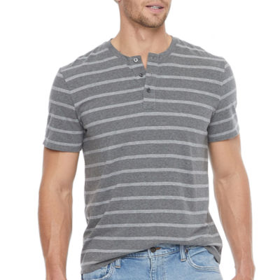 Mutual Weave Striped Mens Short Sleeve Regular Fit Henley Shirt