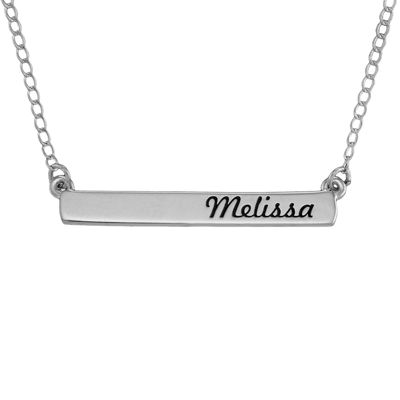 Personalized 14K White Gold Engraved Name Bar Necklace, Color White