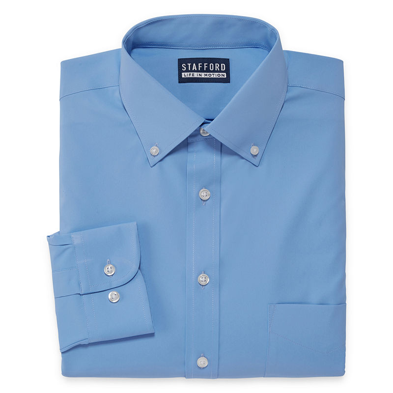 Stafford Poly Span Long Sleeve Woven Dress Shirt, Mens, Size 14-14.5/32-33, Blue