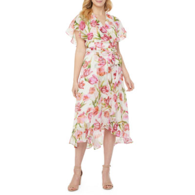 danny & nicole short sleeve floral fit & flare dress