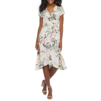 danny & nicole short sleeve lace floral fit & flare dress