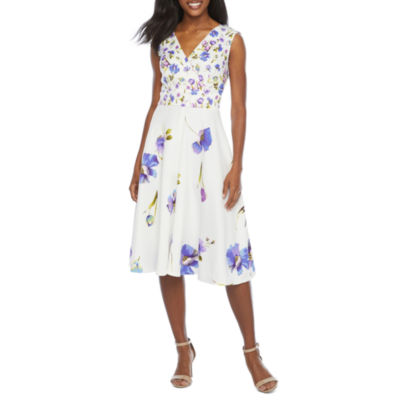 danny & nicole sleeveless floral fit & flare dress