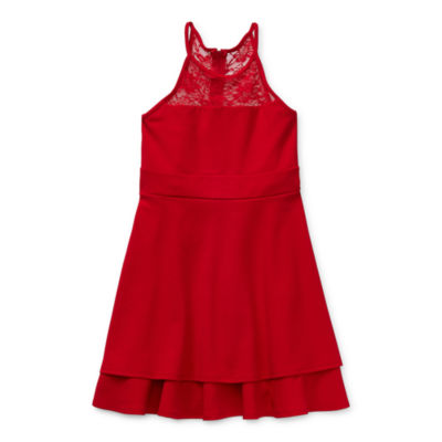 girls red skater dress