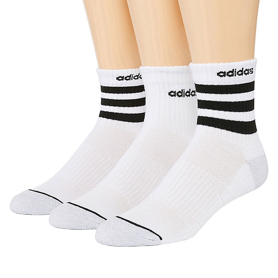 adidas Core 3 Stripe Mens 3 Pair Quarter Socks