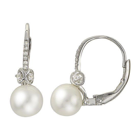Genuine White Cultured Freshwater Pearl Sterling Silver Ball Drop Earrings