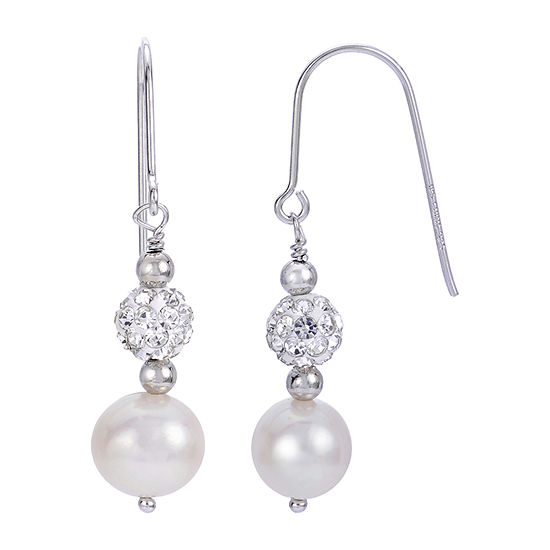 Genuine White Cultured Freshwater Pearl Sterling Silver Ball Drop Earrings