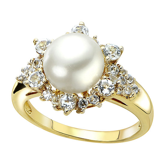 Womens 8-9MM Genuine White Cultured Freshwater Pearl 14K Gold Over Silver Cocktail Ring