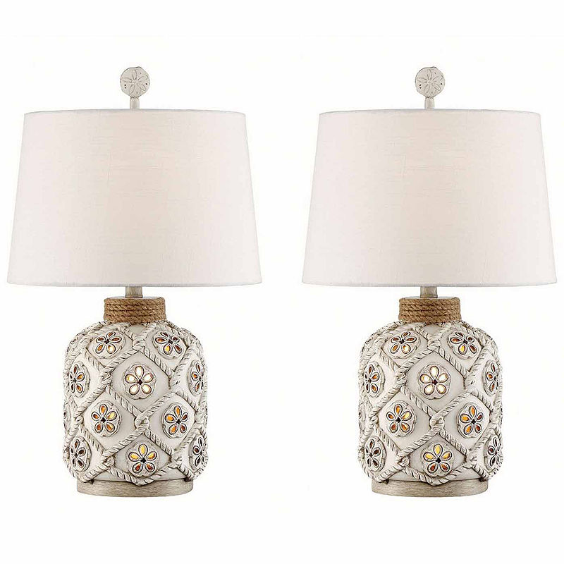 Seahaven Sandollar Rope Table Lamp Set, White