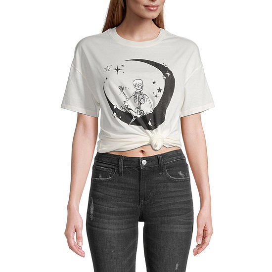 Skeleton Moon Juniors Womens Boyfriend Graphic T-Shirt