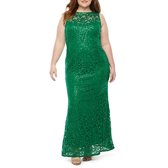 Blu Sage Sleeveless Sequin Lace Evening Gown-Plus, Color: Emerald - JCPenney