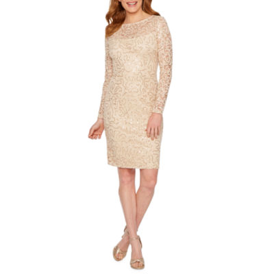 blu sage long sleeve sequin lace sheath dress