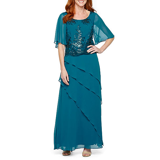 Maya Brooke Short Flutter Sleeve Embroidered Evening Gown - JCPenney