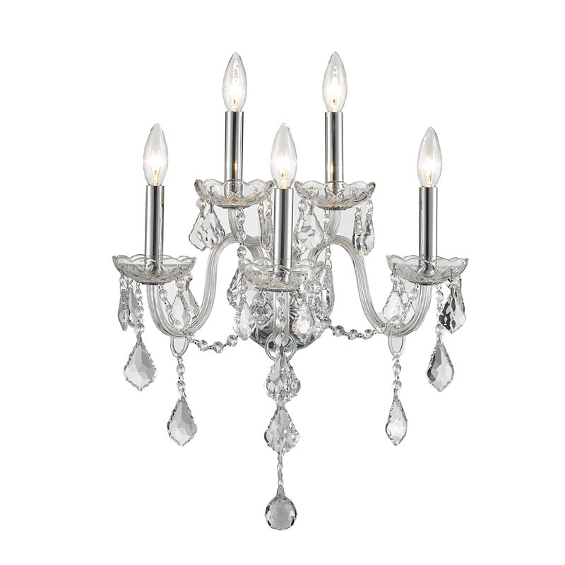 Provence Collection 5 Light Chrome Finish And Clear Crystal Candle Wall Sconce 13