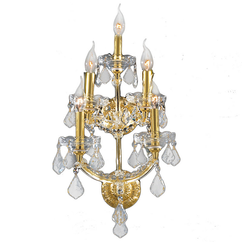 Maria Theresa Collection 5 Light 3-Tier Clear Crystal Candle Wall Sconce, Yellow