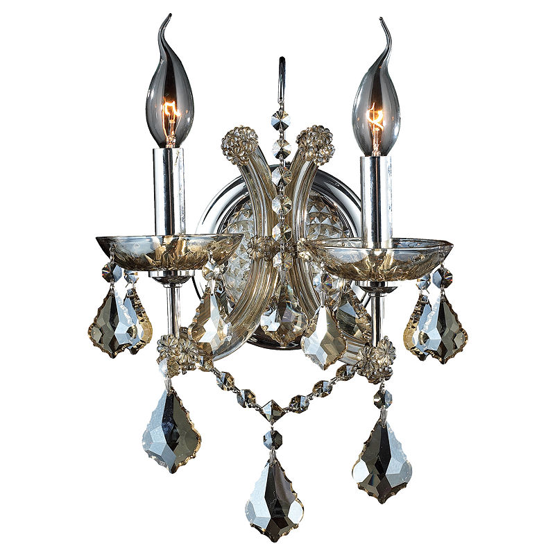 Lyre Collection 2 Light Chrome Finish And Crystal Candle Wall Sconce Light, Silver