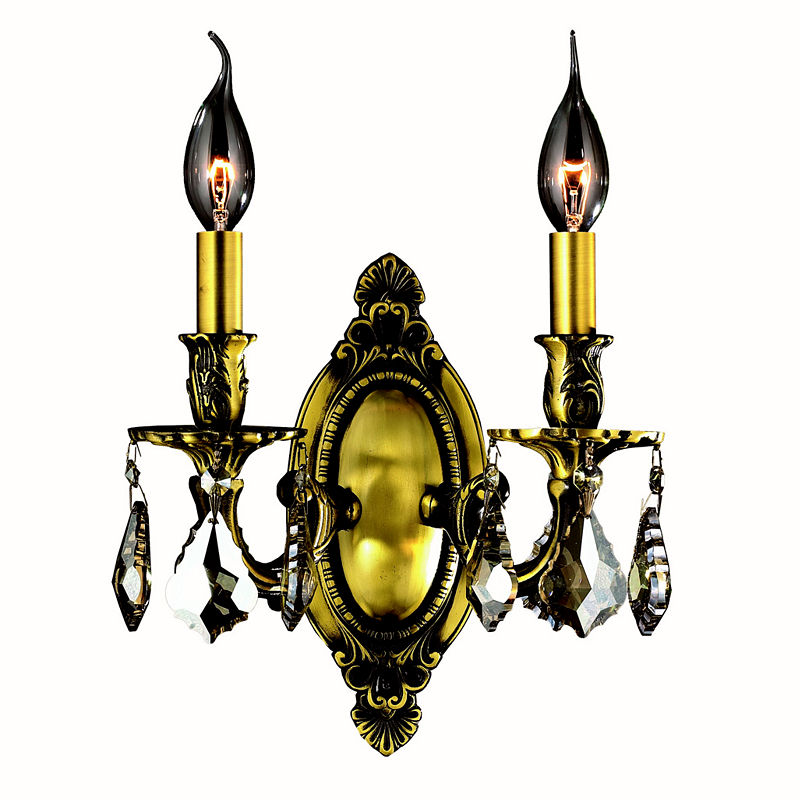 Windsor Collection 2 Light Antique Bronze Finish & Golden Teak Crystal Candle Wall Sconce Cast Brass 9