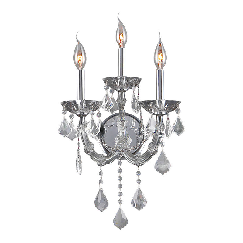 Lyre Collection 3 Light Chrome Finish And Clear Crystal Candle Wall Sconce 12