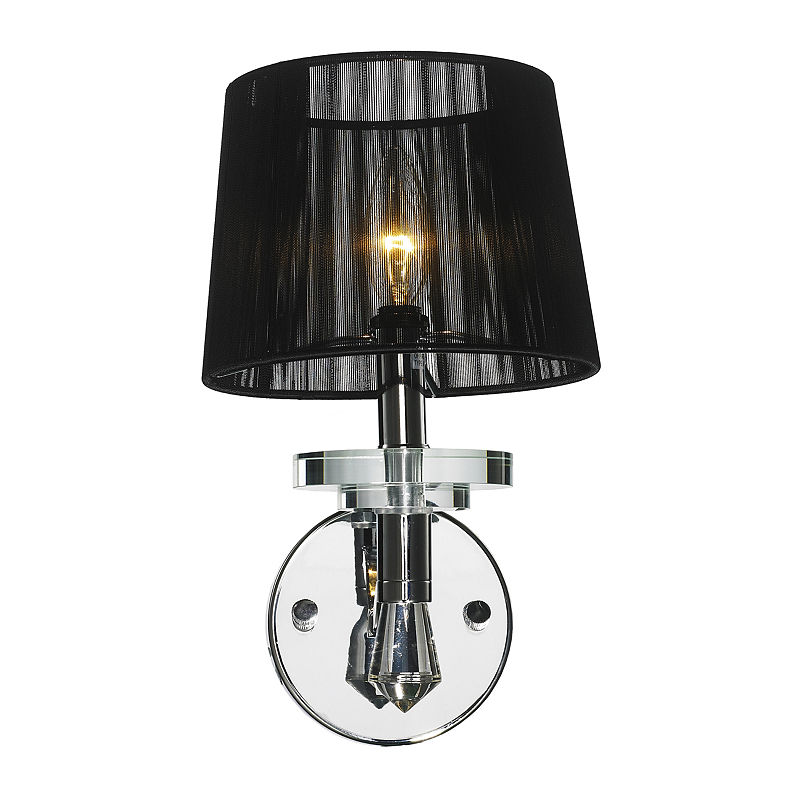 Gatsby Collection 1 Light Arm Chrome Finish And Clear Crystal Wall Sconce With Black String Shade 7