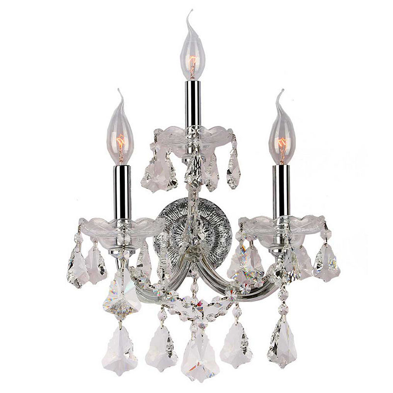 Maria Theresa Collection 3 Light Two-Tier Clear Crystal Candle Wall Sconce, Silver