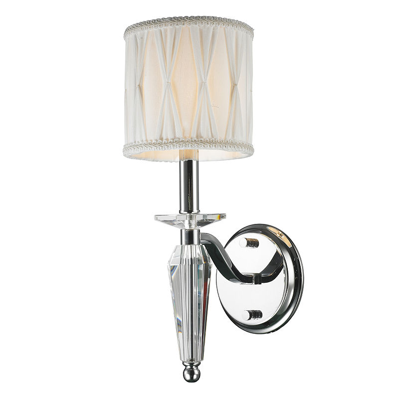 Gatsby Collection 1 Light Arm Chrome Finish And Clear Crystal Wall Sconce With White Fabric Shade 6