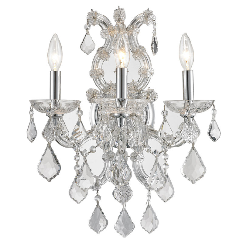 Lyre Collection 3 Light Chrome Finish And Clear Crystal Candle Wall Sconce 15