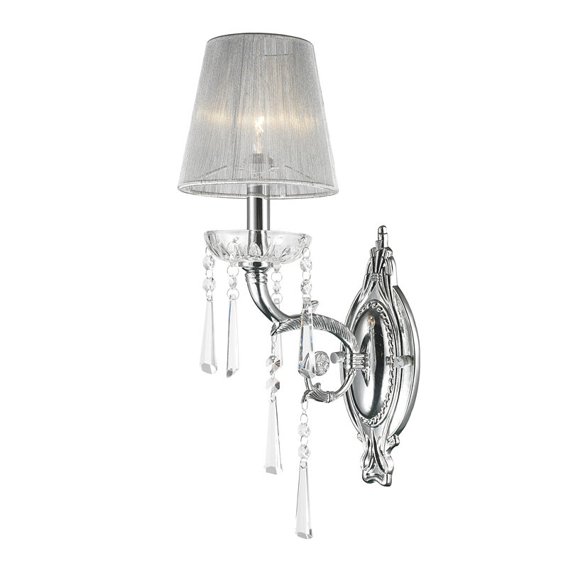 Orleans Collection 1 Light Arm Chrome Finish And Clear Crystal Wall Sconce With White String Shade 6