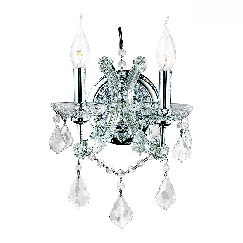 Lyre Collection 2 Light Chrome Finish And Clear Crystal Candle Wall Sconce Light 10
