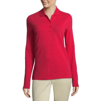 women's long sleeve red polo shirts