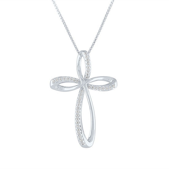 Womens 1/10 CT. T.W. Genuine White Diamond Sterling Silver Cross ...