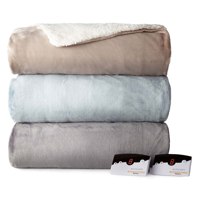 Biddeford Velour Reverse to Sherpa Heated Blanket