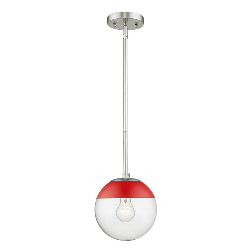 Golden Lighting Dixon Mini Pendant In Pewter Withclear Glass, Red