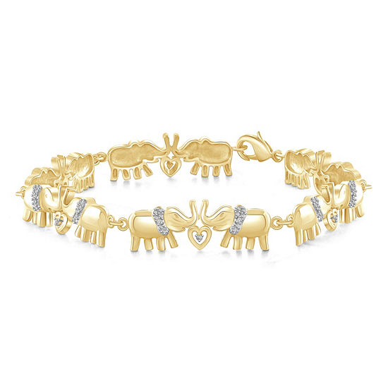 Elephant Diamond Accent 14K Gold Over Brass 8 1/2 Inch Solid Link Bracelet