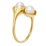 Womens Genuine White Cultured Freshwater Pearl 10K Gold Cocktail Ring