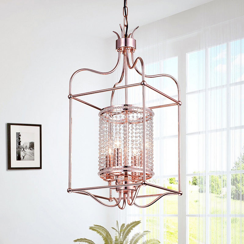 UPC 653341000286 product image for Dafne 4-Light 13-Inch Rose Gold Box Cage Pendant | upcitemdb.com