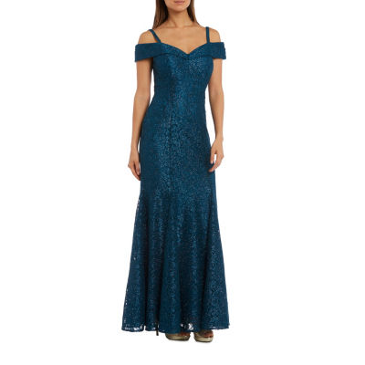 r&m richards long lace evening gown