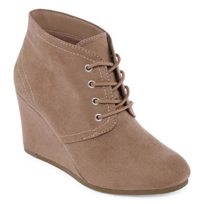 wedge heel lace up bootie