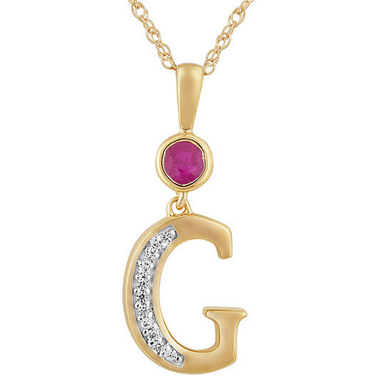 G Womens Lab Created Red Ruby 14K Gold Over Silver Pendant Necklace