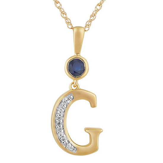 G Womens Lab Created Blue Sapphire 14K Gold Over Silver Pendant Necklace