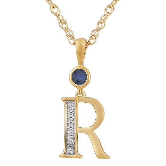 R Womens Lab Created Blue Sapphire 14K Gold Over Silver Pendant Necklace