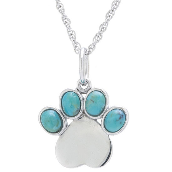 Paw Print Womens Enhanced Blue Turquoise Sterling Silver ...