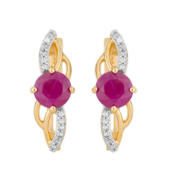 Diamond Accent Lead Glass-Filled Red Ruby 10K Gold Drop Earrings