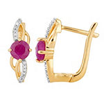 Diamond Accent Lead Glass-Filled Red Ruby 10K Gold Drop Earrings