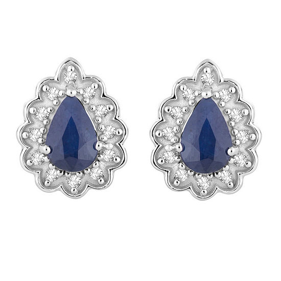 1/10 CT. T.W. Genuine Blue Sapphire 10K White Gold 11.1mm Stud Earrings