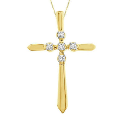 Womens Diamond Accent Genuine White Diamond 10K Gold Cross Pendant Necklace JCPenney
